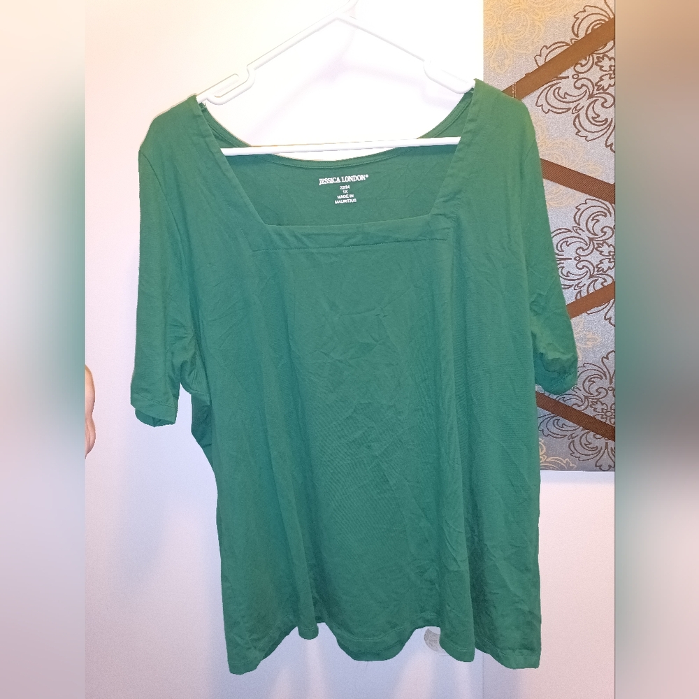 NWOT Jessica London Green Square Neck Top Shirt
